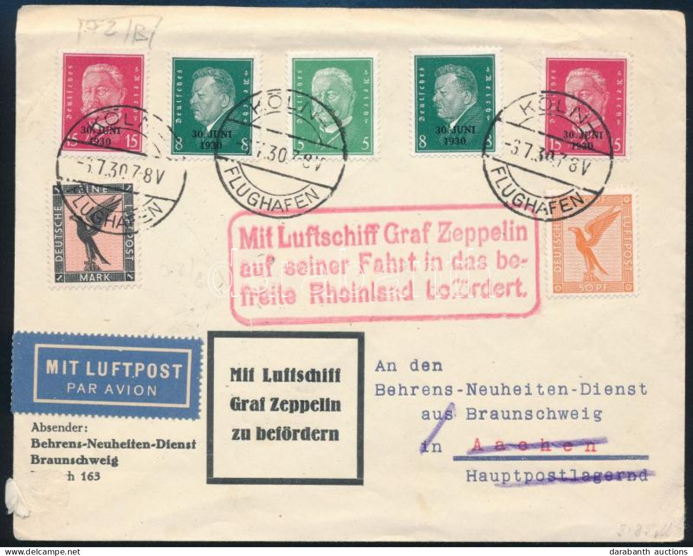 1930 Zeppelin útja A Felszabadított Rajnavidékre Légi Levél / Zeppelin Flight To The Liberated Rhineland Cover - Otros & Sin Clasificación