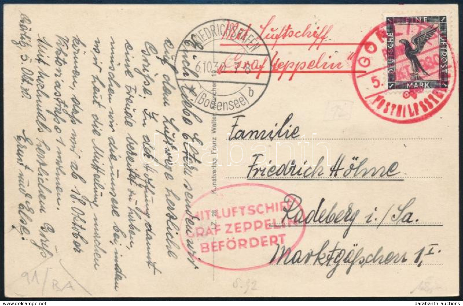 1930 Zeppelin Légi Képeslap / Zeppelin Flight Postcard From Görlitz - Otros & Sin Clasificación