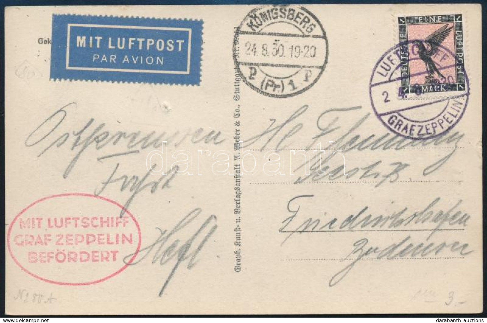 1930 Zeppelin Kelet Poroszországi Repülés Képeslap Königsbergbe / Zeppelin East Prussia Flight Postcard - Otros & Sin Clasificación