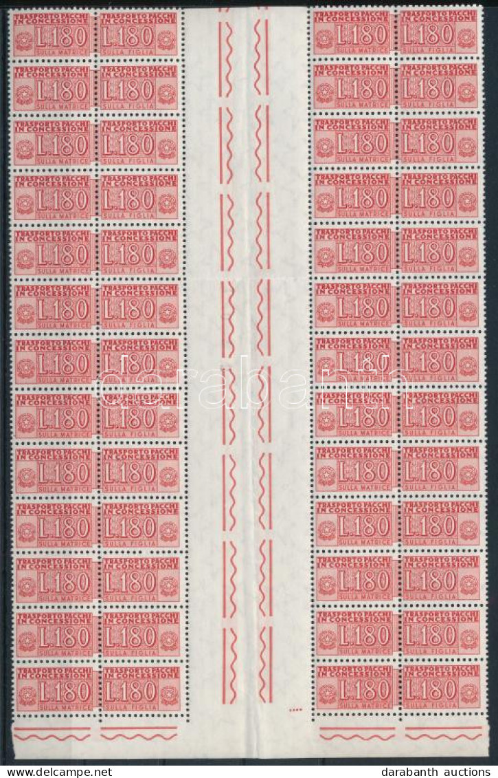 ** 1955-81 Csomagbélyeg Hajtott ívközéprészes 52 Db-os összefüggésben / Parcel Stamp Mi 16 / Sassone 17 In Gutter Block  - Otros & Sin Clasificación