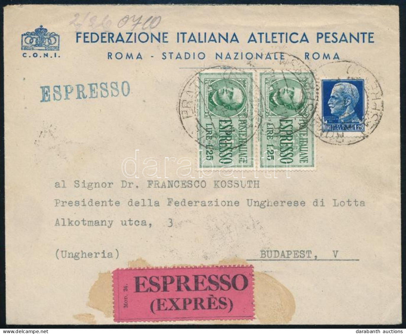 1940 Expressz Levél Rómából Budapestre, összesen 9 Db Bélyegzéssel / Express Cover From Rome To Budapest - Other & Unclassified