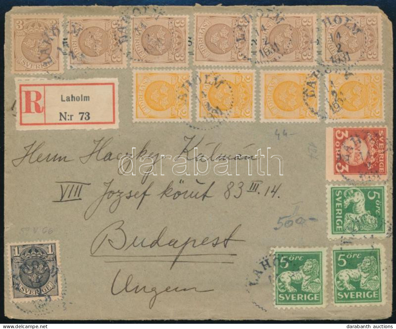 1931 Ajánlott Levél 15 Db Bélyeggel Budapestre / Registered Cover With 15 Stamps To Hungary - Autres & Non Classés