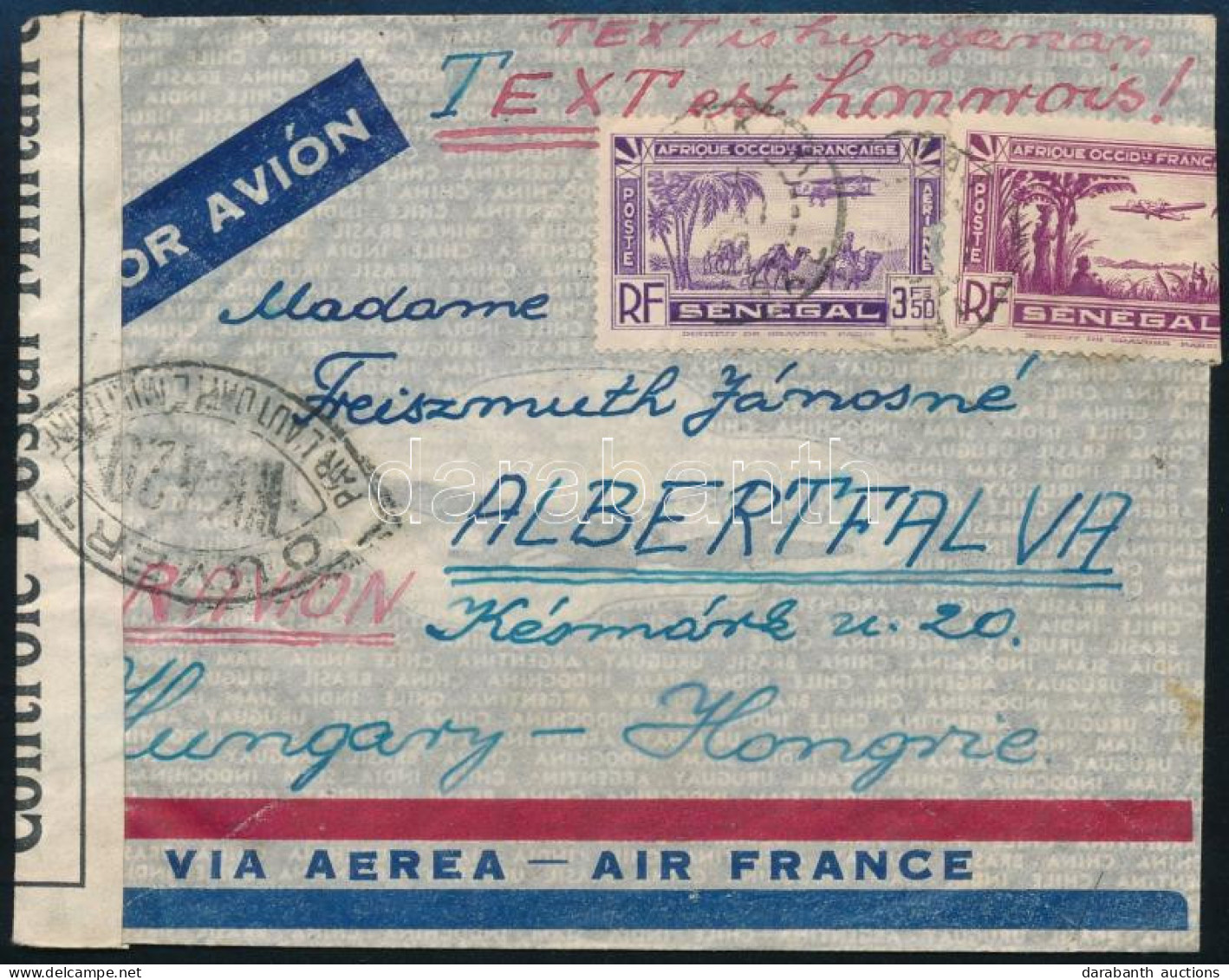 1940 Cenzúrázott Légi Levél Magyarországra / Censored Airmail Cover To Hungary - Autres & Non Classés