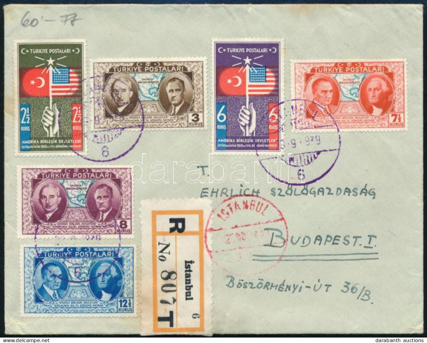 1939 Ajánlott Levél 6 Db Bélyeggel Isztambulból Budapestre / Registered Cover With 6 Stamps From Istanbul To Hungary - Altri & Non Classificati