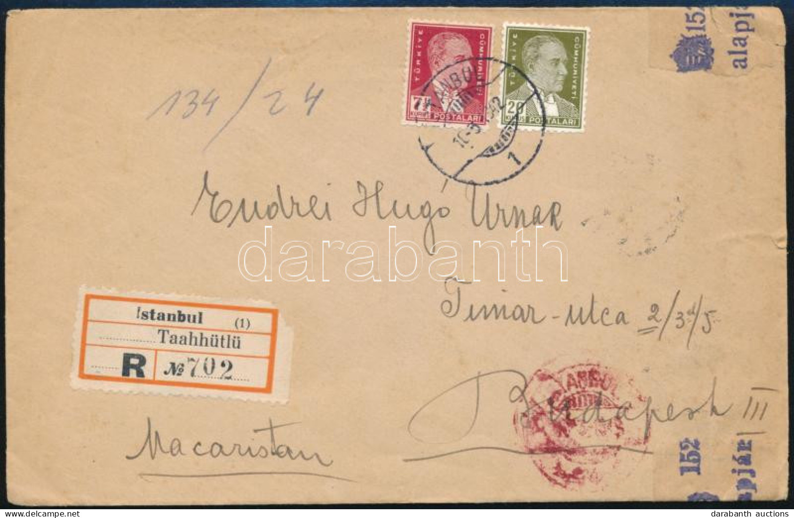 1942 Cenzúrázott Ajánlott Levél Budapestre / Censored Registered Cover To Hungary - Altri & Non Classificati
