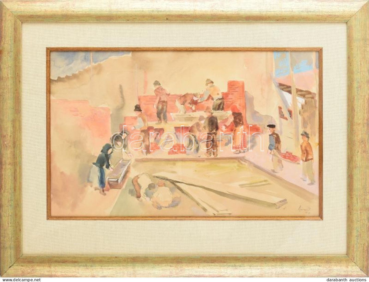 Szőnyi István (1894-1960): Kaláka, 1937. Akvarell, Papír, Jelezve Jobbra Lent, üvegezett Fakeretben, 29×47 Cm / Watercol - Otros & Sin Clasificación