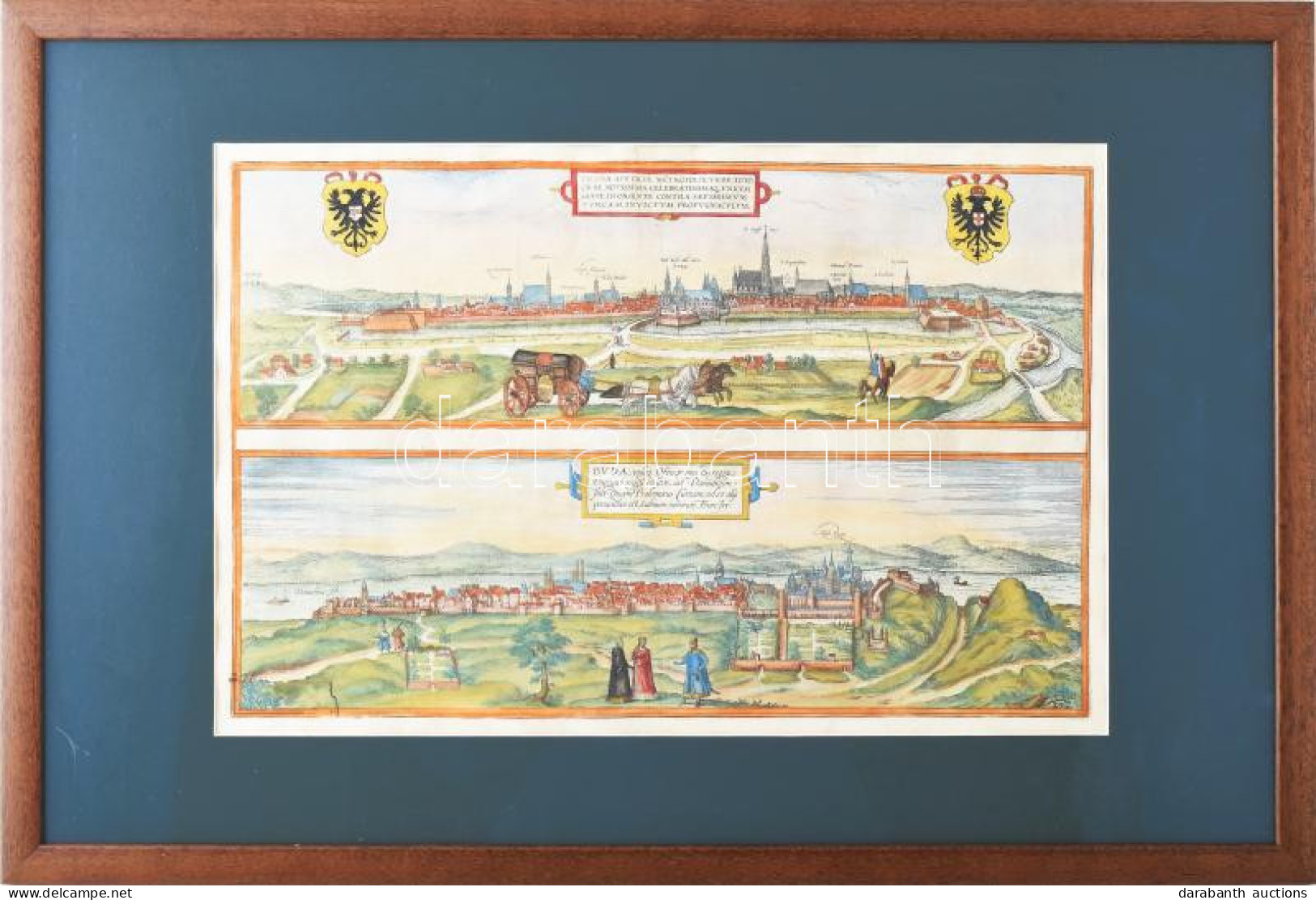 Buda és Bécs Látképe Közös Lapon. (Felül): Vienna Austriae Metropolis, ... + (Alul): Buda Vulgo Ofen... Megjelent: Braun - Gravure