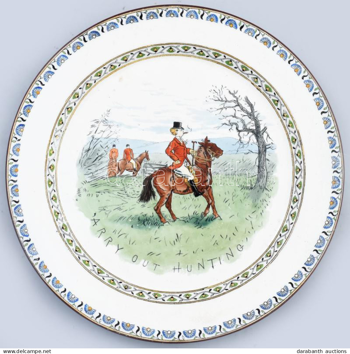 Minton Vadász Mintás Fajansz Tányér. Kézzel Festett, Jelzett, Hibátlan 25 Cm / Minton Fayenece 'Arry Out Hunting Plate - Andere & Zonder Classificatie