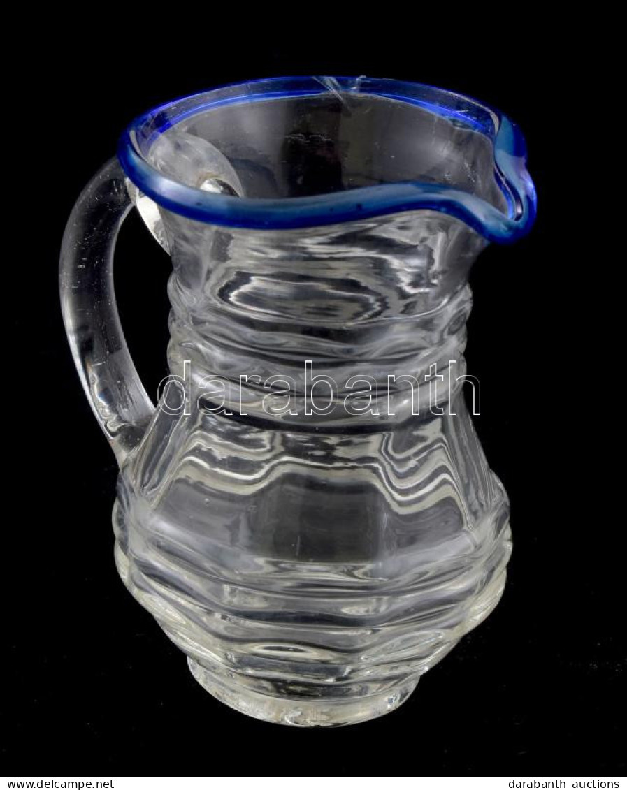 Feketeerdő, XIX. Sz. Eleje, Hutaüveg Keresztelőkancsó, Kobaltkék Szájperemmel, Peremnél Lepattanással, M: 9,5 Cm - Verre & Cristal