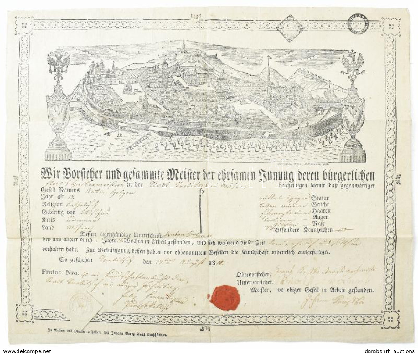 1811 Bruno (Brünn) Morva Város Képével Illusztrált, Nagyméretű, Trebic-i (Trebitsch) Mészáros Részére Kiállított Német N - Sin Clasificación