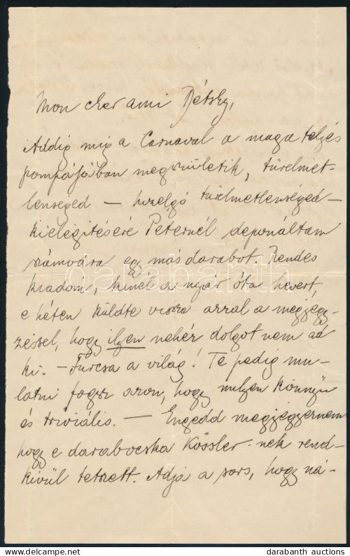 1899 Szirmay Albert (1880-1937) Zeneszerző Autográf Levele "Mon Cher Ami Détshy" Megszólítással Humoros Hangnemben, Fris - Unclassified