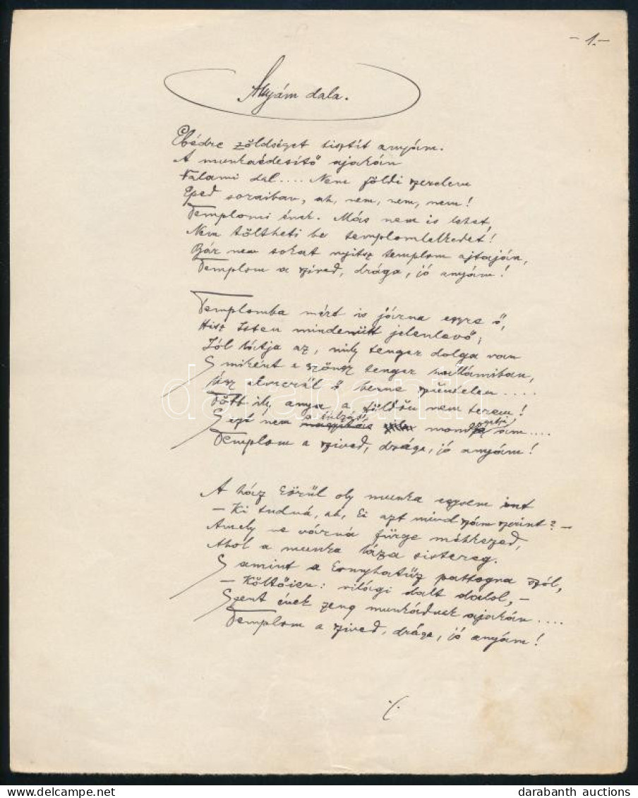 - Cca 1910 Szepessy László (1880-1915) Tanár, Költő, újságíró "Anyám Dala" C. Versének Autográf Kézirata. Kettő Beírt Ol - Unclassified