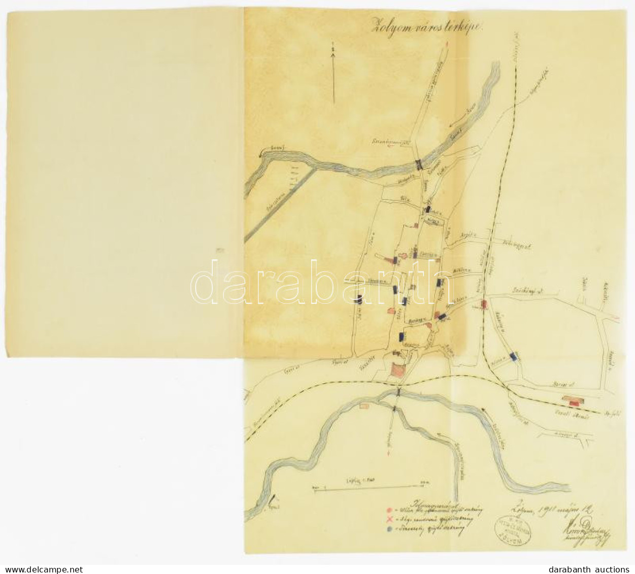 1911 A Zólyomban (Felvidék) Kifüggesztett Levélgyűjtő Szekrények Kézzel Rajzolt Térképe, Utcákon Való Elhelyezkedése, Pe - Non Classificati