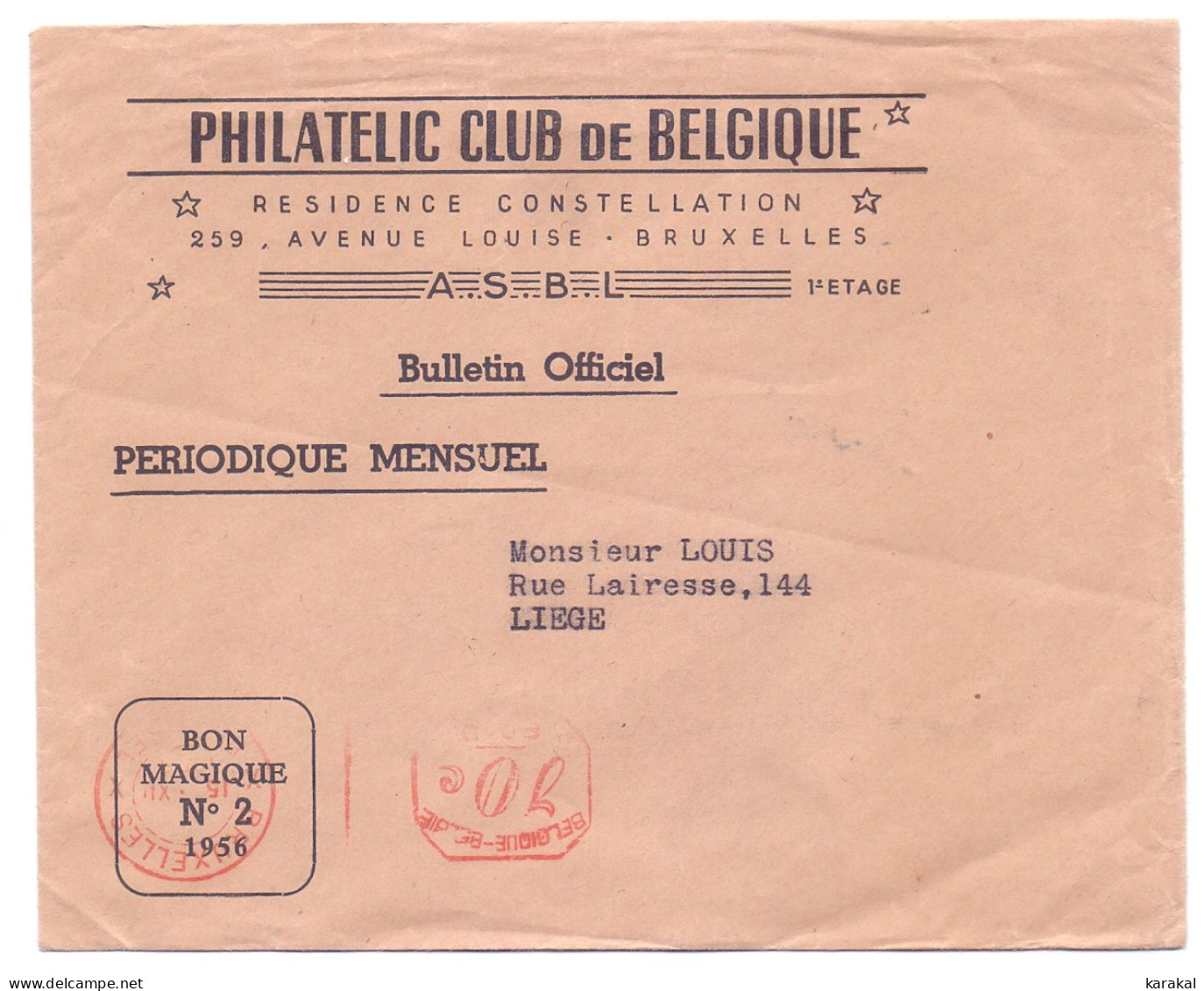 Belgique EMA 70c Philatelic Club De Belgique Vers Liège - ...-1959