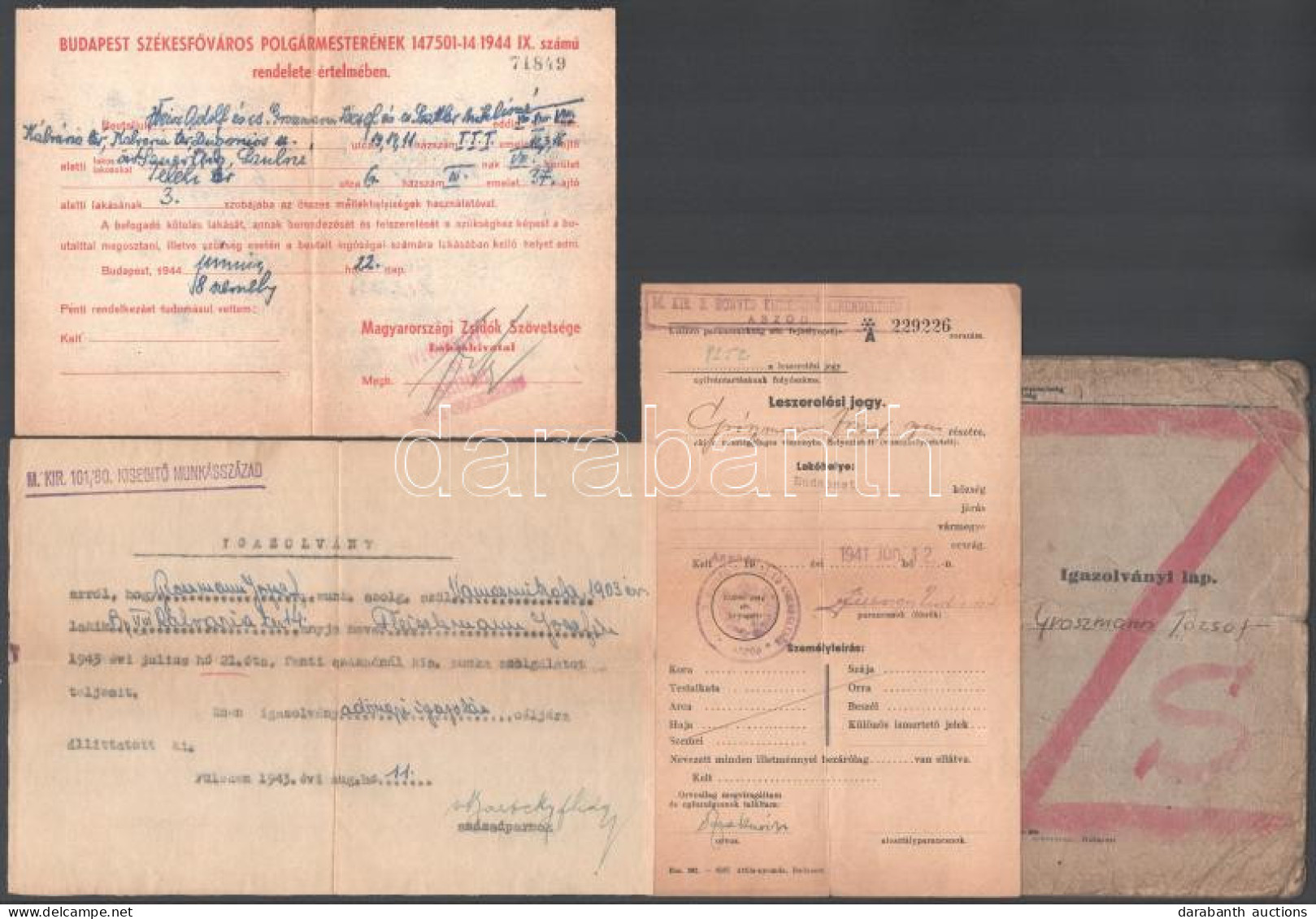 1943 Munkaszolgálatos Igazolványi Lapja, Leszerelési Jegy, Kisegítő Munkásszázad Igazolvány, Stb. - Other & Unclassified