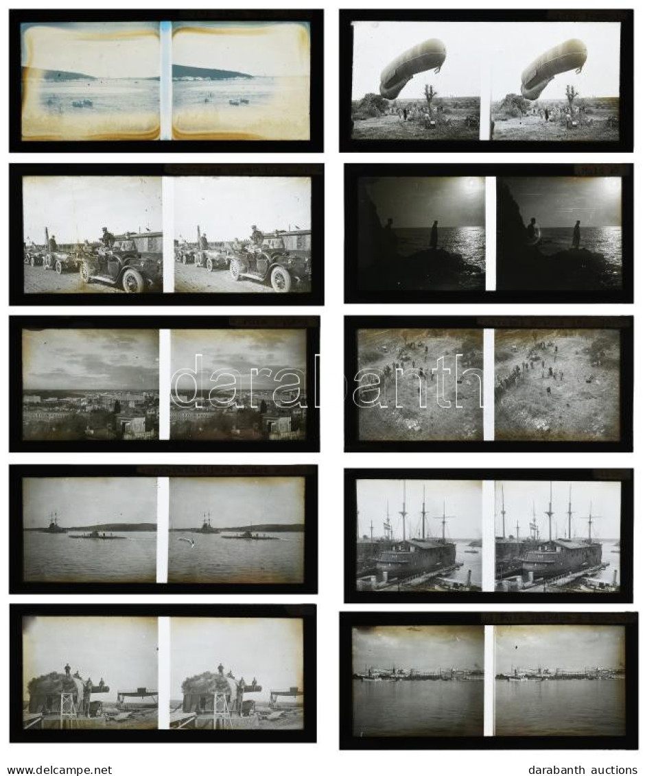 Cca 1914-1918 I. Világháborús Sztereo üvegpozitívok, össz. 10 Db, A Felvételek Között Az SMS Bellona (korábban Kaiser),  - Other & Unclassified