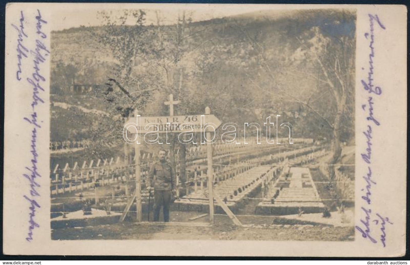 1917 KUK 46. Szegedi Gyalogezred Temetője Valahol A Fronton, 38cm Tüzér Század Tábori Bélyegzővel. - Altri & Non Classificati