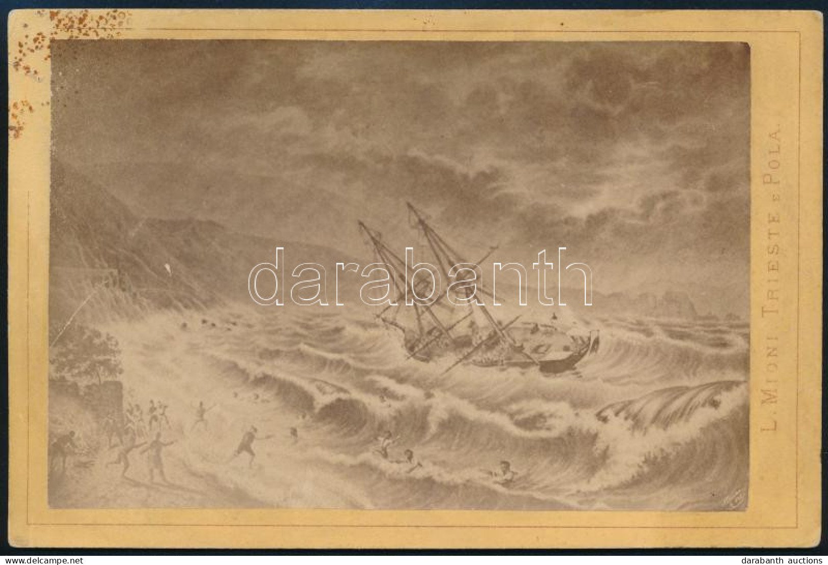 Cca 1874 Az S.M.S. Saida I. Pusztulása A Messinai Szorosban. Festményről Készült Szépia Fotó 11x17 Cm / Destruction Of T - Autres & Non Classés