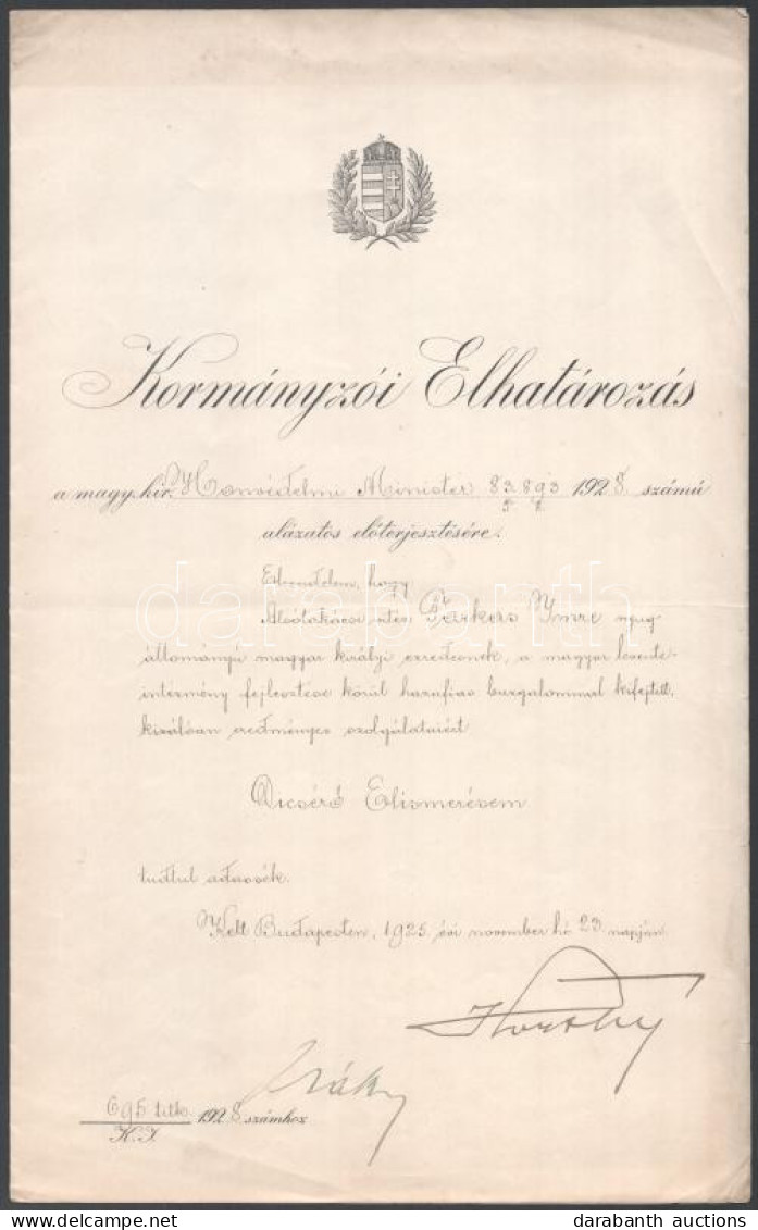 1925 Kormányzói Elhatározás: Dicsérő Elismerés Alsótakácsi Vitéz Farkas Imre Ny. M. Kir. Ezredes Részére, "a Magyar Leve - Other & Unclassified