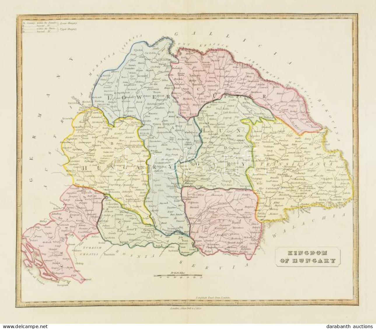 Kingdom Of Hungary. Magyarország és Erdély Színezett Rézmetszetű Térképe. London, 1839. Allan Belle & Co 350x305 Mm / Co - Other & Unclassified