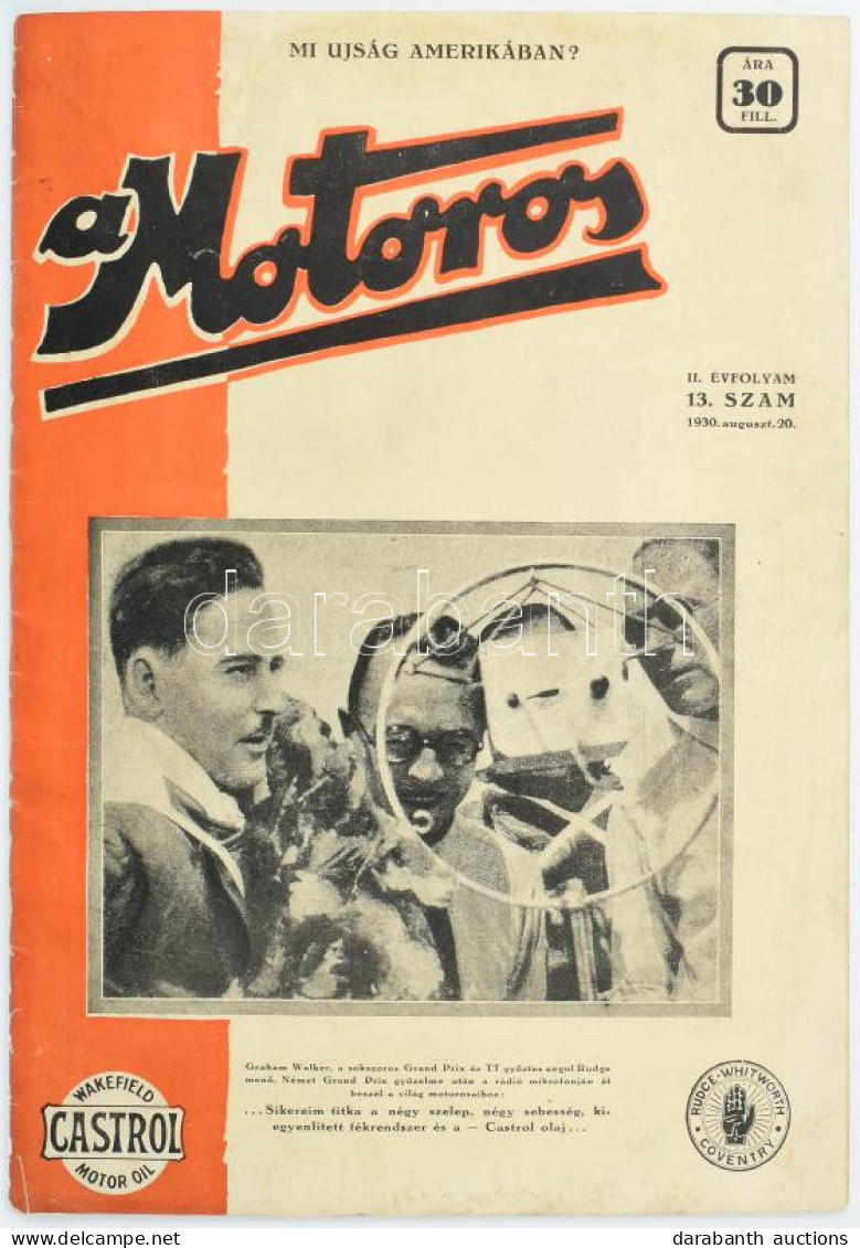 1930 A Motoros Című újság II. évfolyamának 13. Száma, 24p - Sin Clasificación