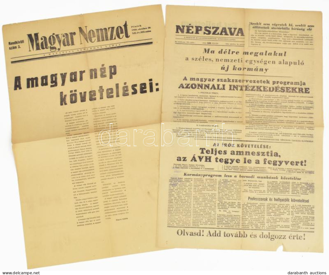 1956. Október 26. A Magyar Nemzet Rendkívüli 3. Száma, Benne: A Magyar Nép Követelései - Unclassified