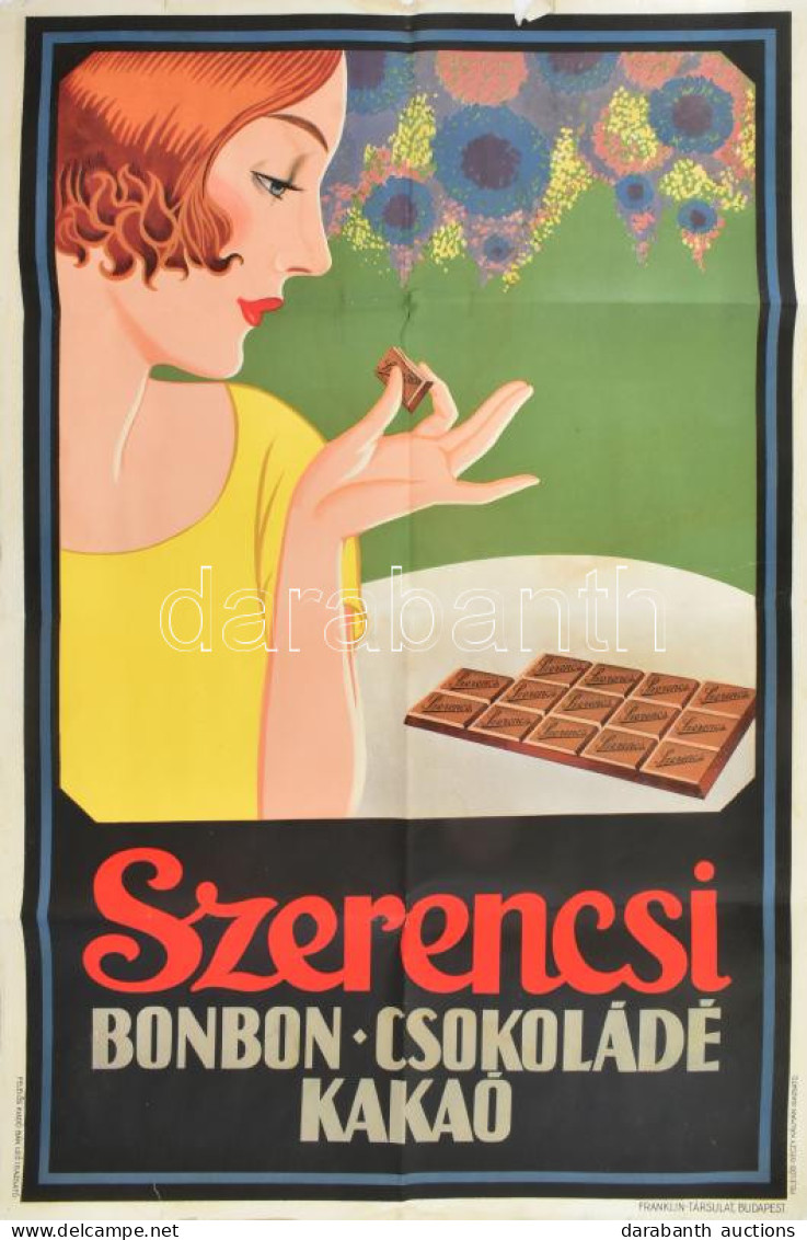 Szerencsi Bonbon, Csokoládé, Kakaó, Art Deco Plakát, 1930 Körül, Franklin-Társulat, Lap Széle Sérült, Kissé Foltos, Hajt - Other & Unclassified