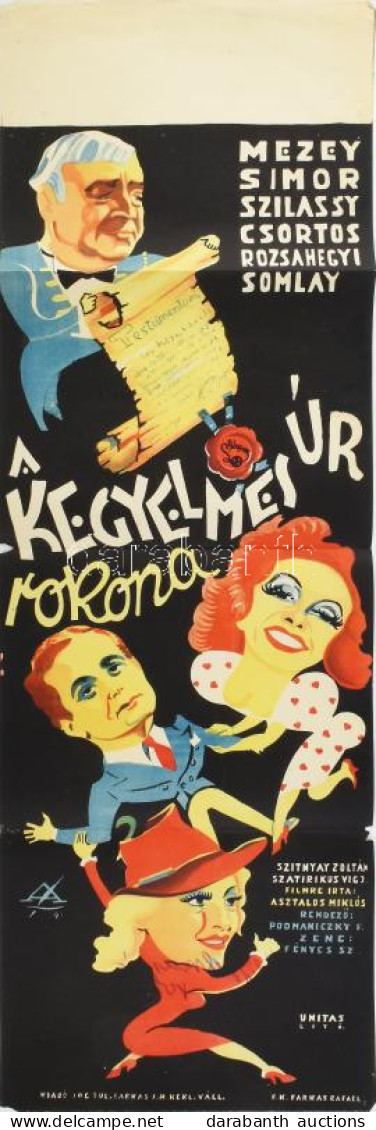 A Kegyelmes úr Rokona, 1941. Moziplakát (filmplakát, Rácsplakát). Szilassy László, Simor Erzsi, Mezey Mária, Csortos Gyu - Andere & Zonder Classificatie