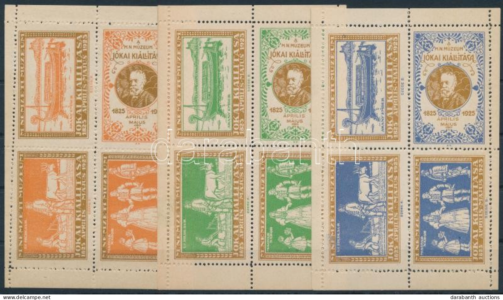 1925 Nemzeti Múzeum Jókai Kiállítás 3 Klf Levélzáró Kisív / 3 Different Mini Sheets - Ohne Zuordnung