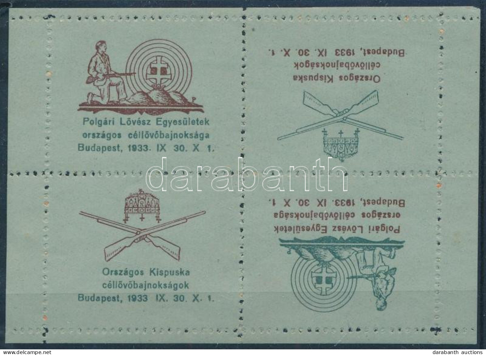 1933 Polgári Lövész Egyesületek Levélzáró Kisív / Label Mini Sheet - Non Classés