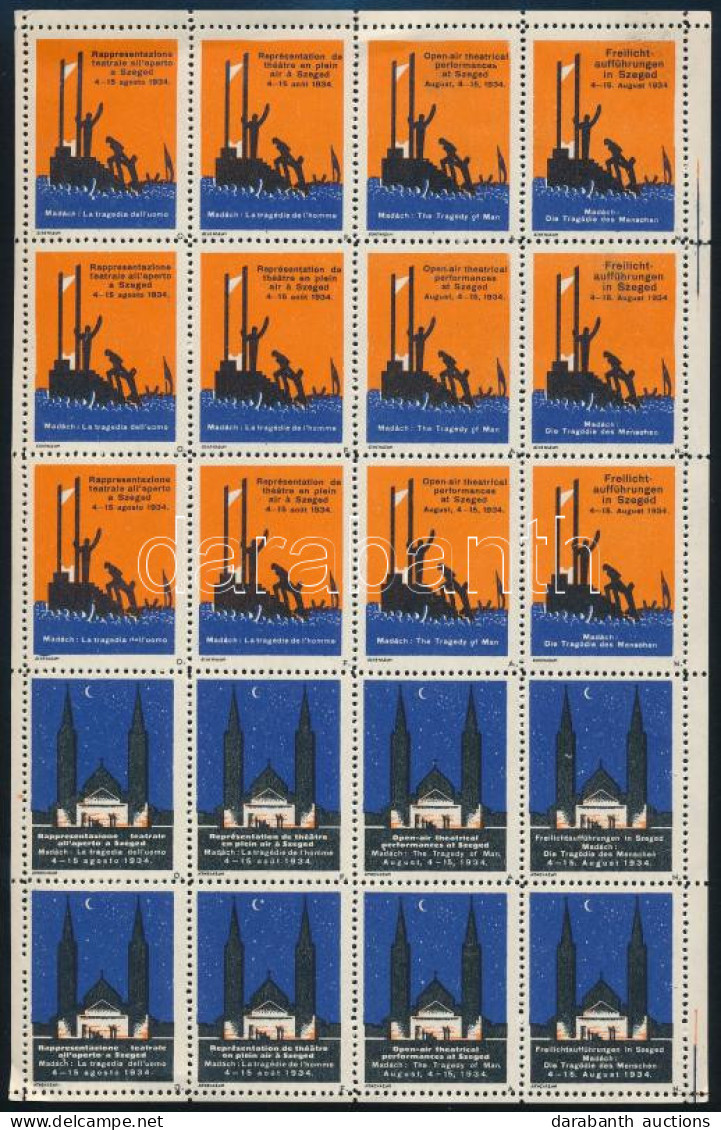 1934 Szegedi Szabadtéri Játékok, Madách - Az Ember Tragédiája Francia Levélzáró Kisív / France Label Mini Sheet - Zonder Classificatie