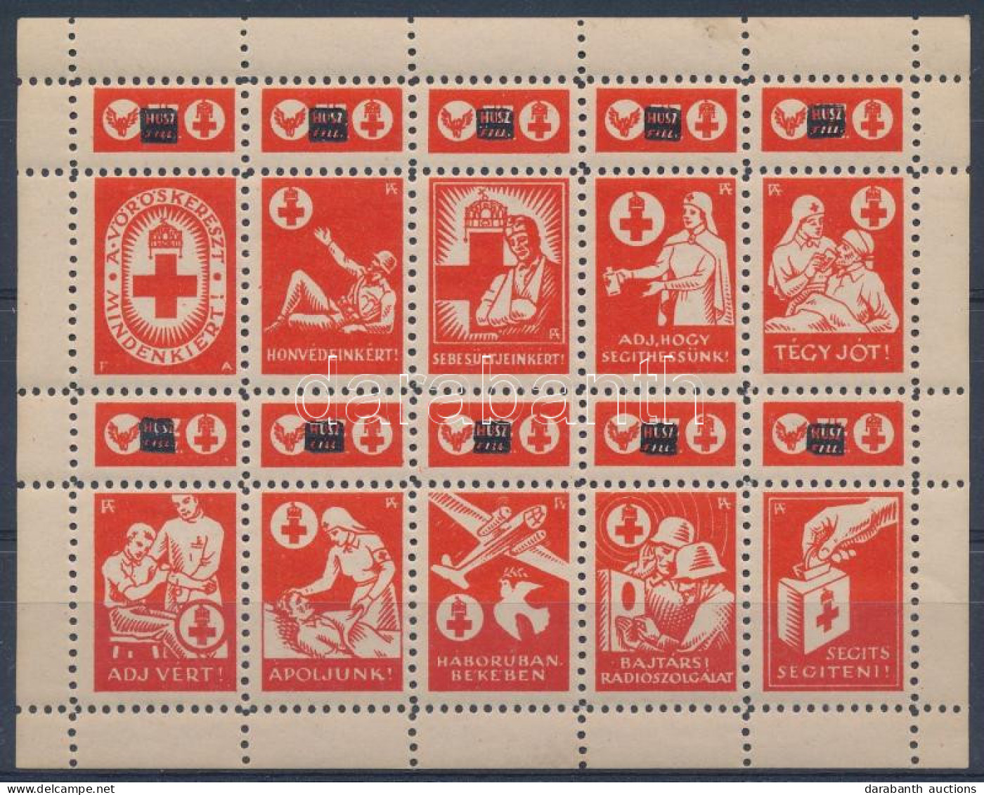 ~1942 Vöröskereszt 20f/10f Adománybélyeg 10-es Kisívben / Hungarian Charity Stamp In Mini Sheet Of 10 - Sin Clasificación