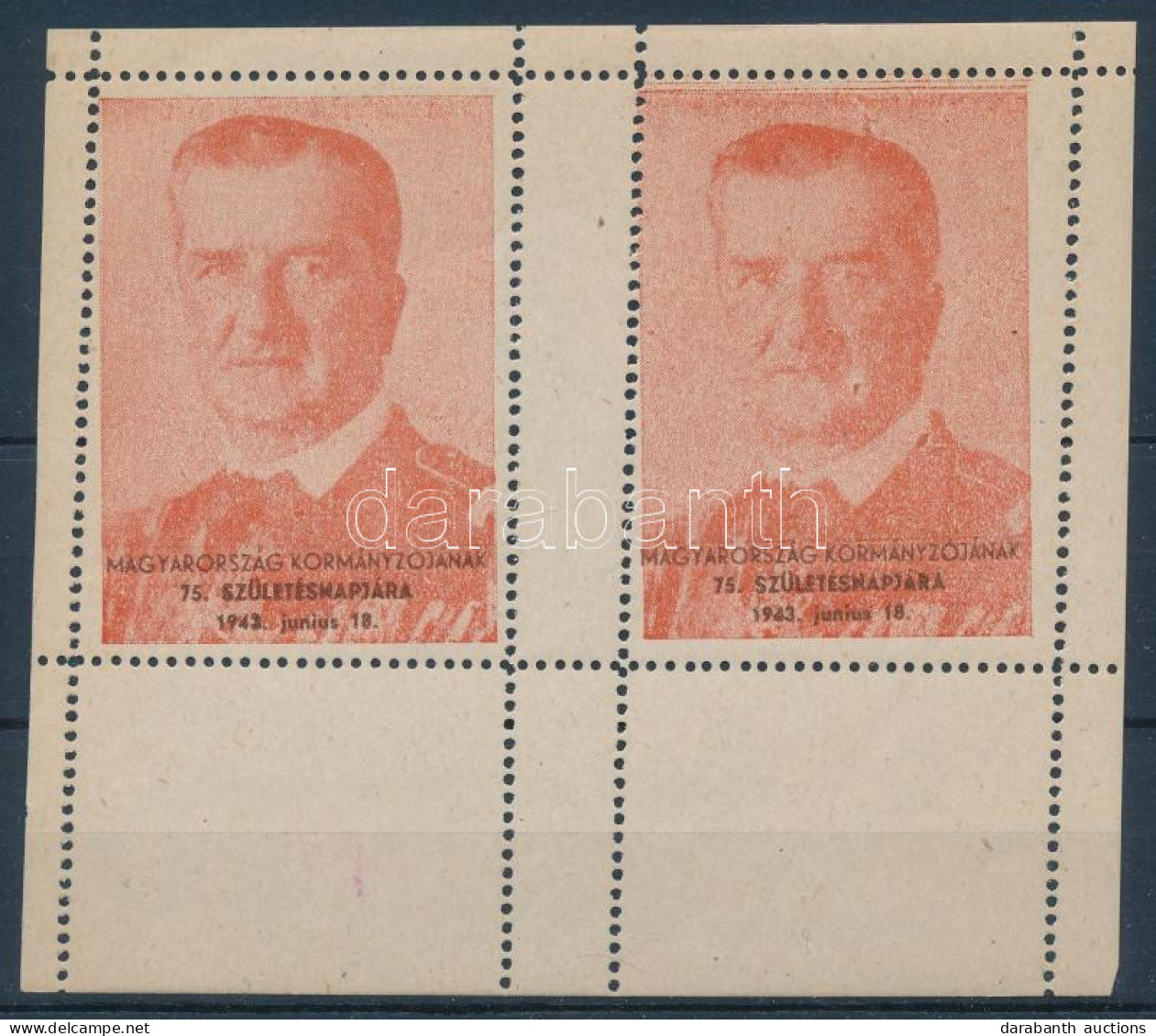 1943 Horty 75. Születésnapja Levélzáró Kisív Gépszínátnyomattal / Label Mini Sheet With Mashine Offset - Non Classés