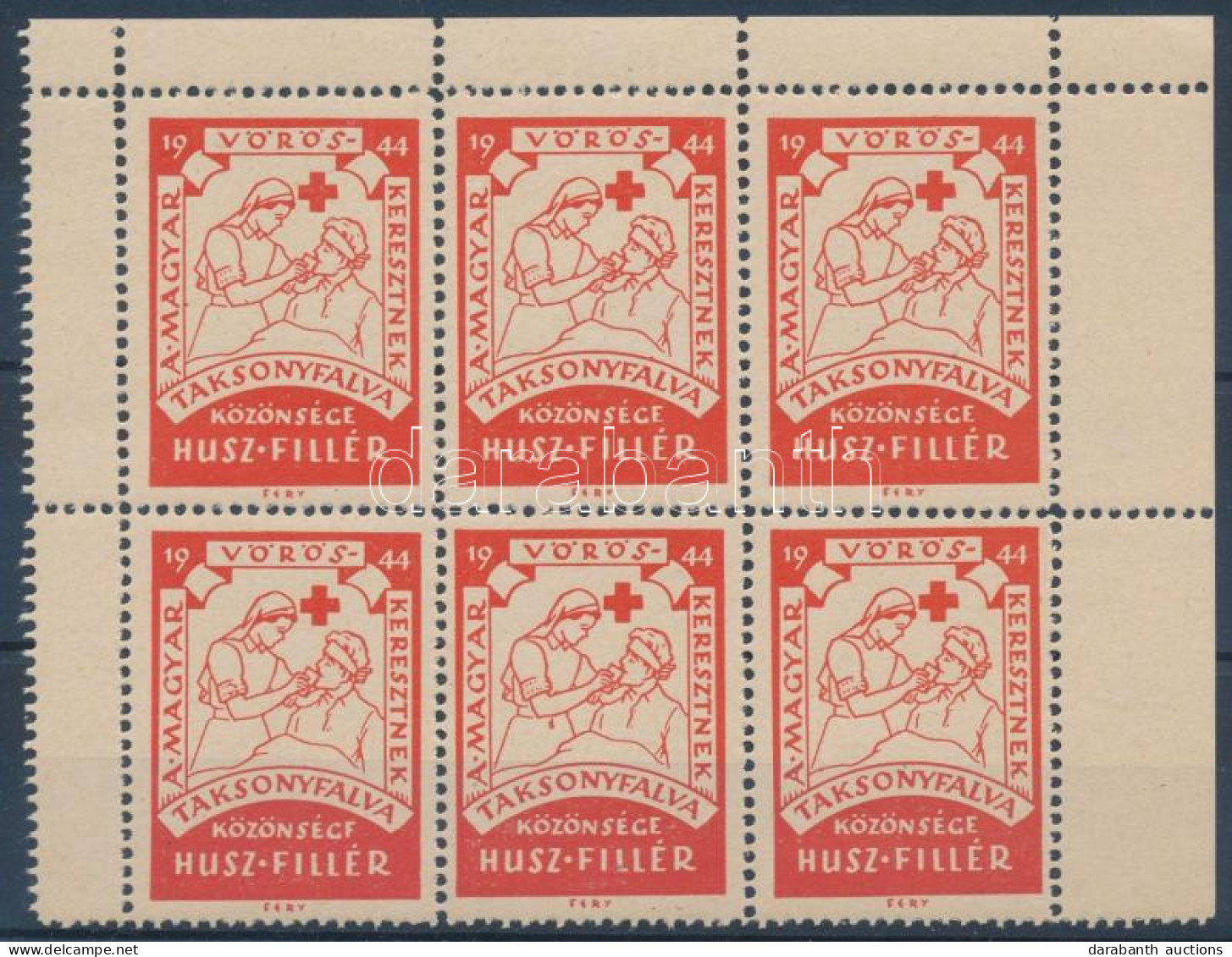 1944 Taksonyfalva Közönsége A Magyar Vöröskeresztnek 20f Adománybélyegek, 6-os Kisíven / Hungarian Charity Stamps In Min - Non Classificati