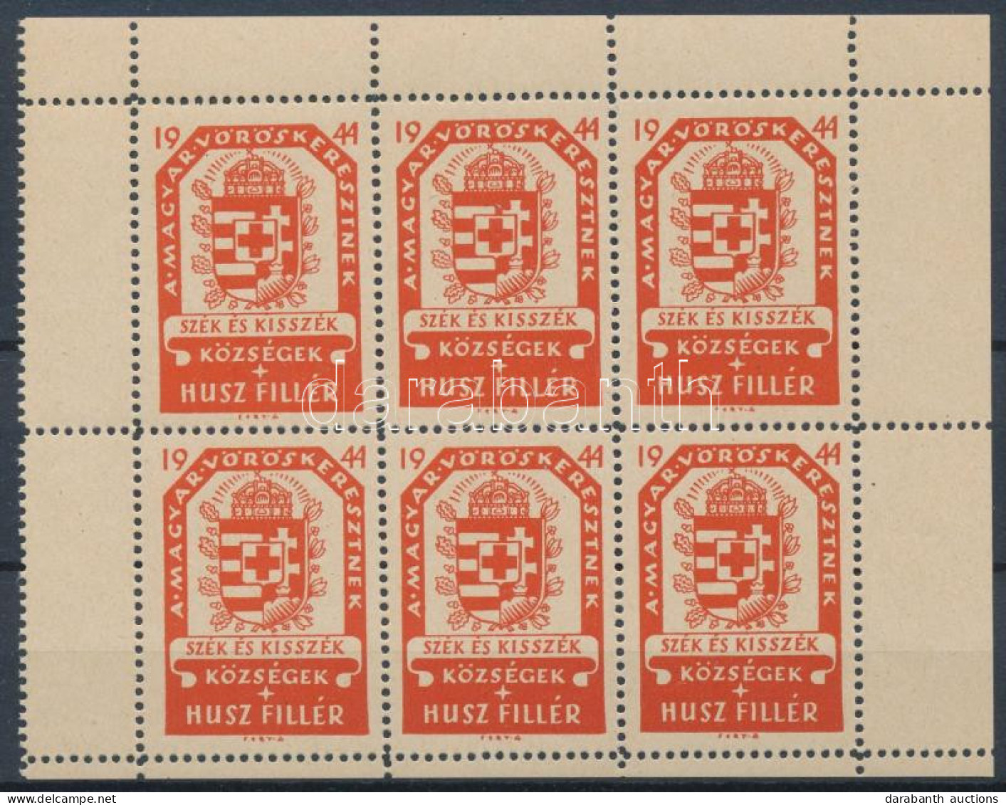 1944 Szék és Kisszék Községek (Erdély) A Magyar Vöröskeresztnek 20f Adománybélyegek, 6-os Kisíven / Charity Stamps In Mi - Zonder Classificatie