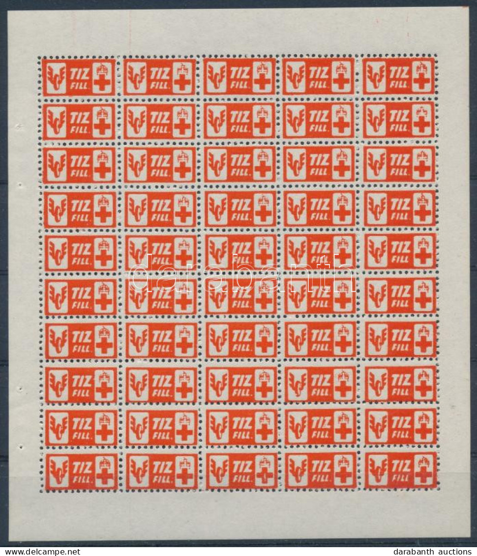 ~1944 Adománybélyeg 10f A Vöröskereszt Javára, 50-es Kisívben / Hungarian Charity Stamp In Mini Sheet Of 50 - Non Classés