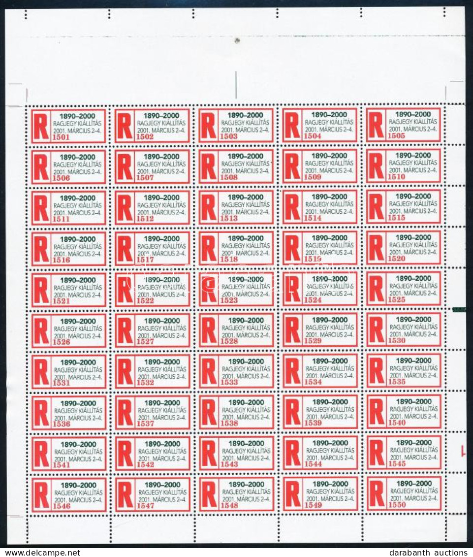 2001 1890-2000 Ragjegy Kiállítás Alkalmi Ajánlási Ragjegy Teljes ívben / Complate Sheet Of Label - Ohne Zuordnung