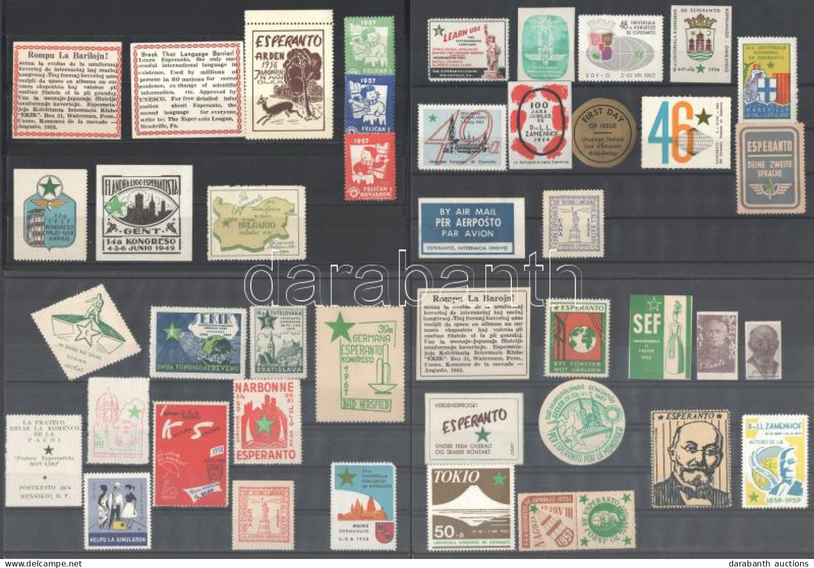 Eszperantó Levélzáró Gyűjtemény: 123 Darab, Közte Kisívek, összefüggések / Collection Of Esperanto Labels - Non Classés