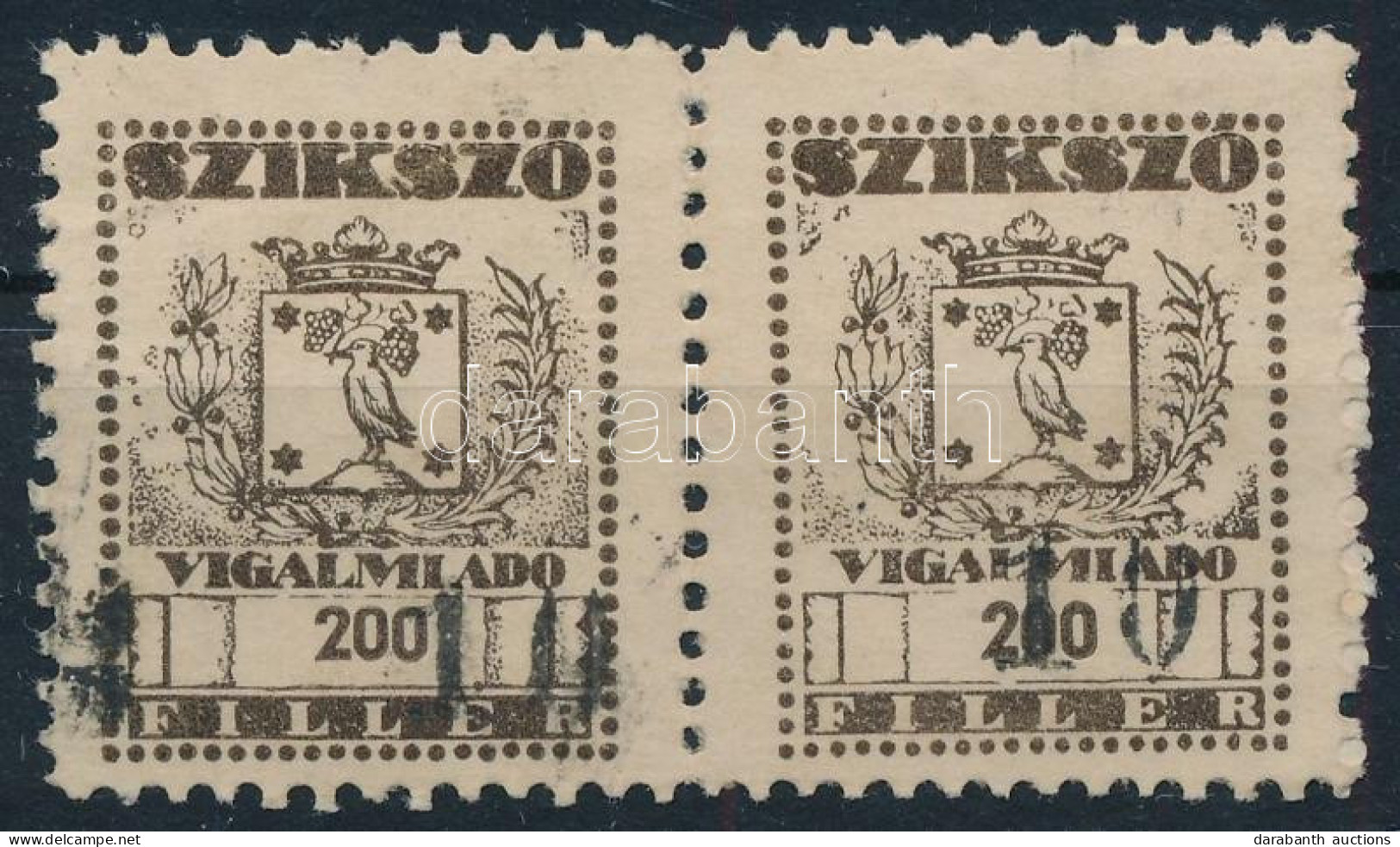 Szikszó Városi Illetékbélyeg 200f Pár Eltolódott Felülnyomással / Shifted Overprint - Non Classés