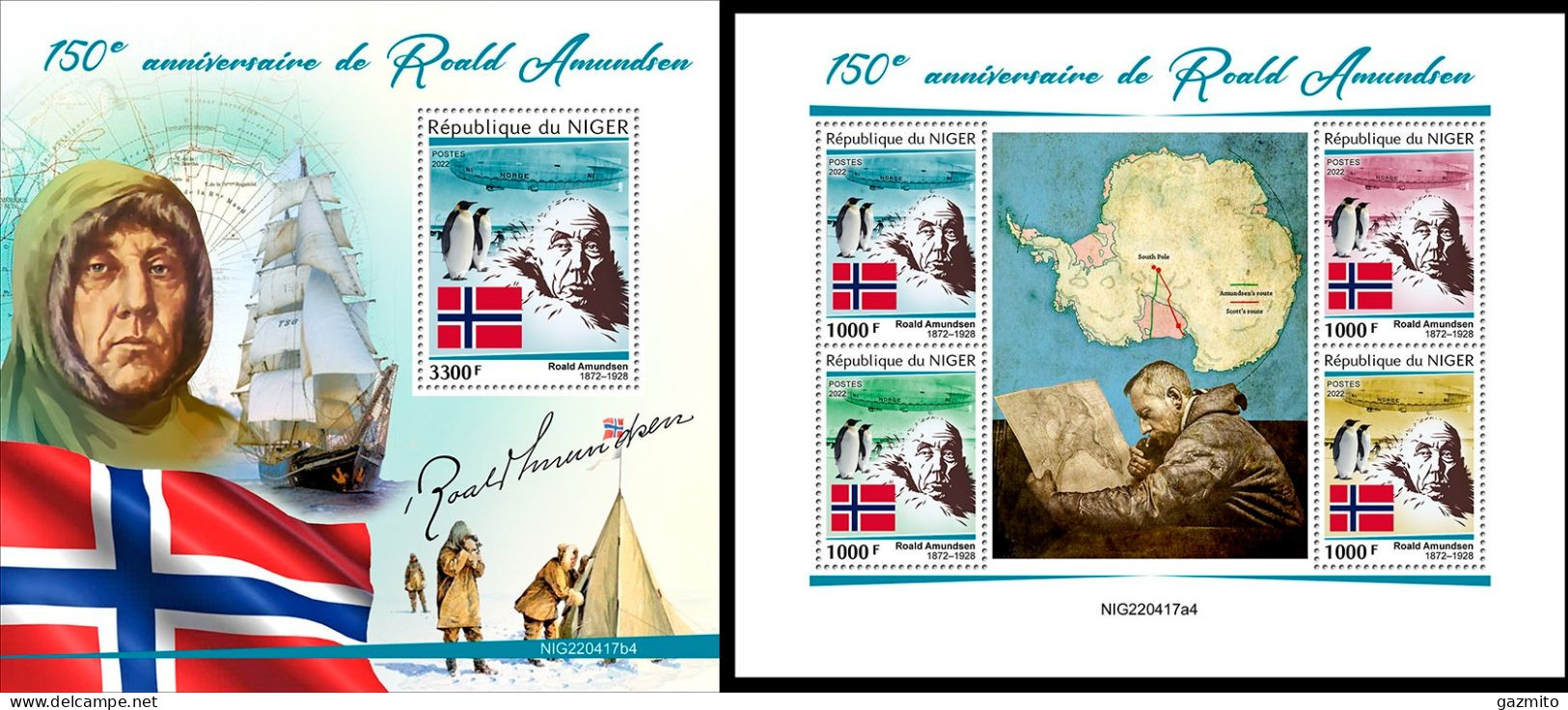 Niger 2022, Explorers, Amundsen IV, 4val In BF+BF - Polarforscher & Promis