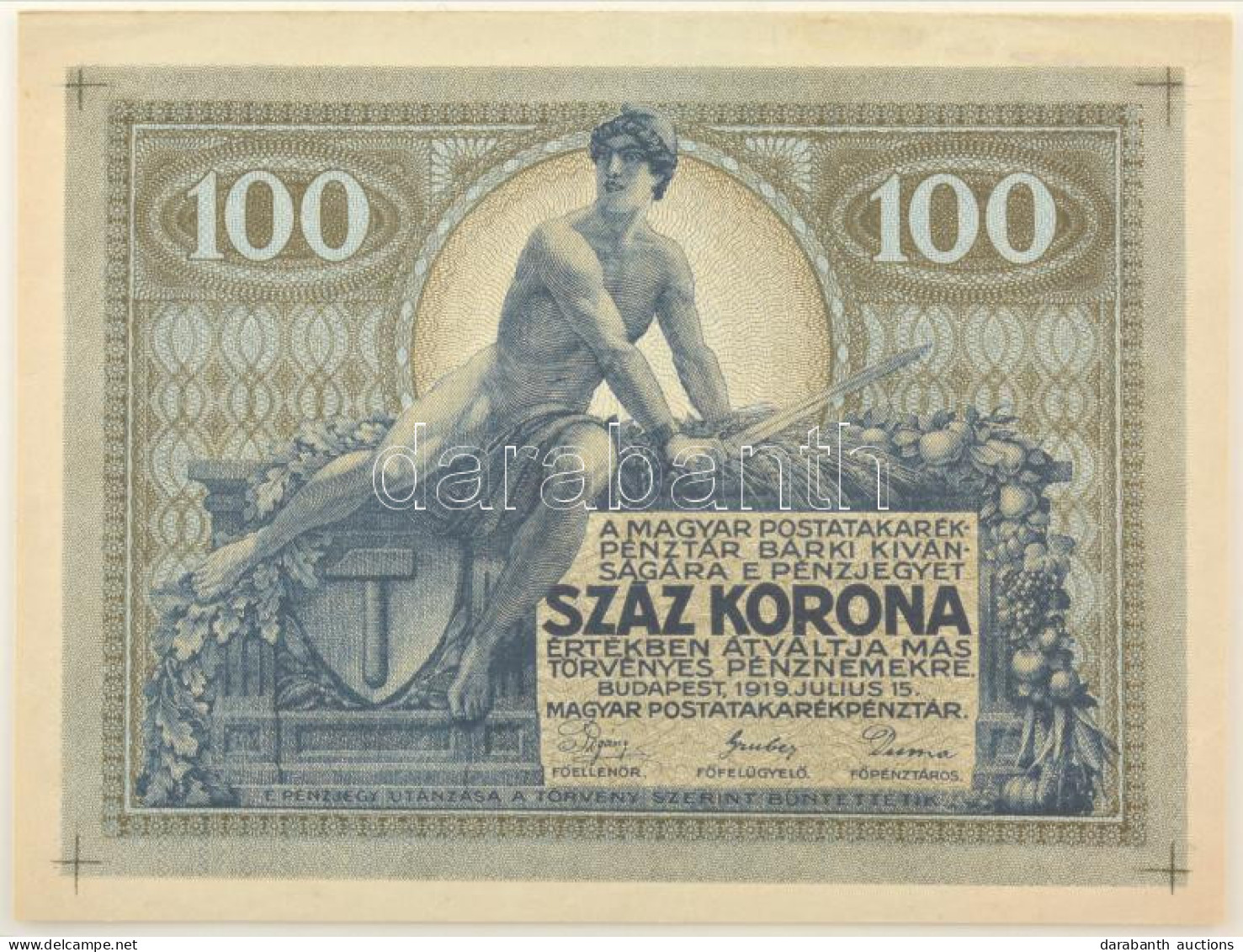 1919. Július 15. 100K "Postatakarékpénztári Jegy" Tervezte Helbing Ferenc. Elő- és Hátlapi Nyomat Egy Oldalon, A Bankjeg - Non Classificati