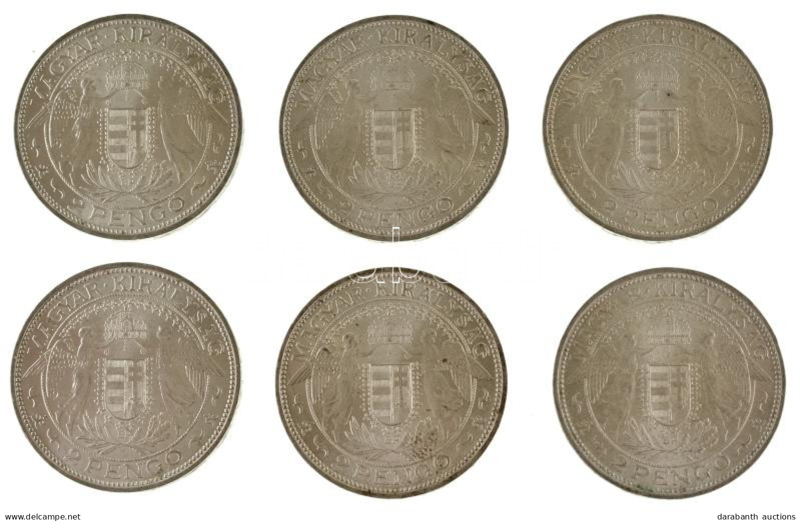 1938. 2P Ag "Madonna" (4x) + 1939. 2P Ag "Madonna" (2x) T:AU / Hungary 1938. 2 Pengő Ag "Madonna" (4x) + 1939. 2 Pengő A - Non Classés