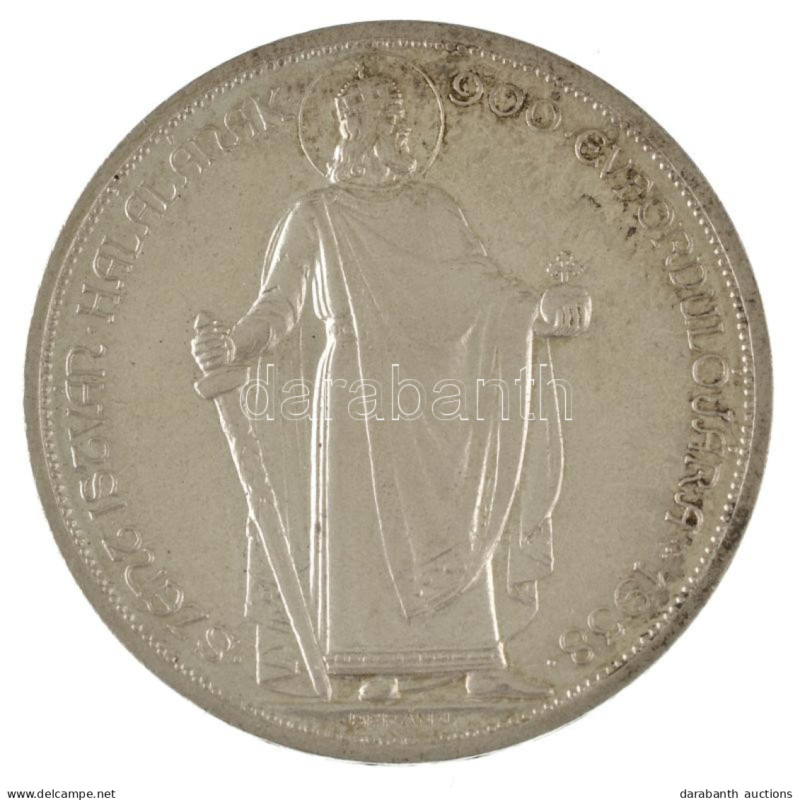 1938. 5P Ag "Álló Szent István" U.P. Jelzéssel A Címer Fölött, Artex-veret, Nem Saját Tokban (25,33g) T:AU Patina / Hung - Non Classés