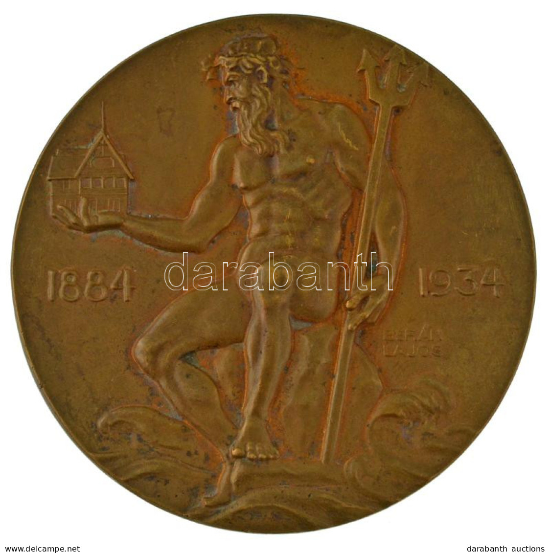 Berán Lajos (1882-1943) 1934. "A Neptun Budapesti Evezős Egylet - 50 év Emlékére" Kétoldalas Bronz Sport Emlékérem, Pere - Non Classés