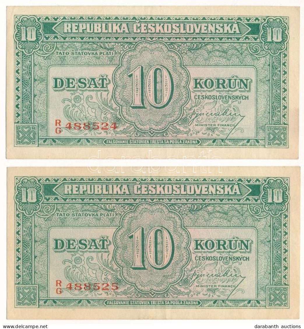 Csehszlovákia 1950. 10K (2x) Sorszámkövetők "RG 488524 - RG 488525" T:F / Czechoslovakia 1950. 10 Korun (2x) Consecutive - Sin Clasificación
