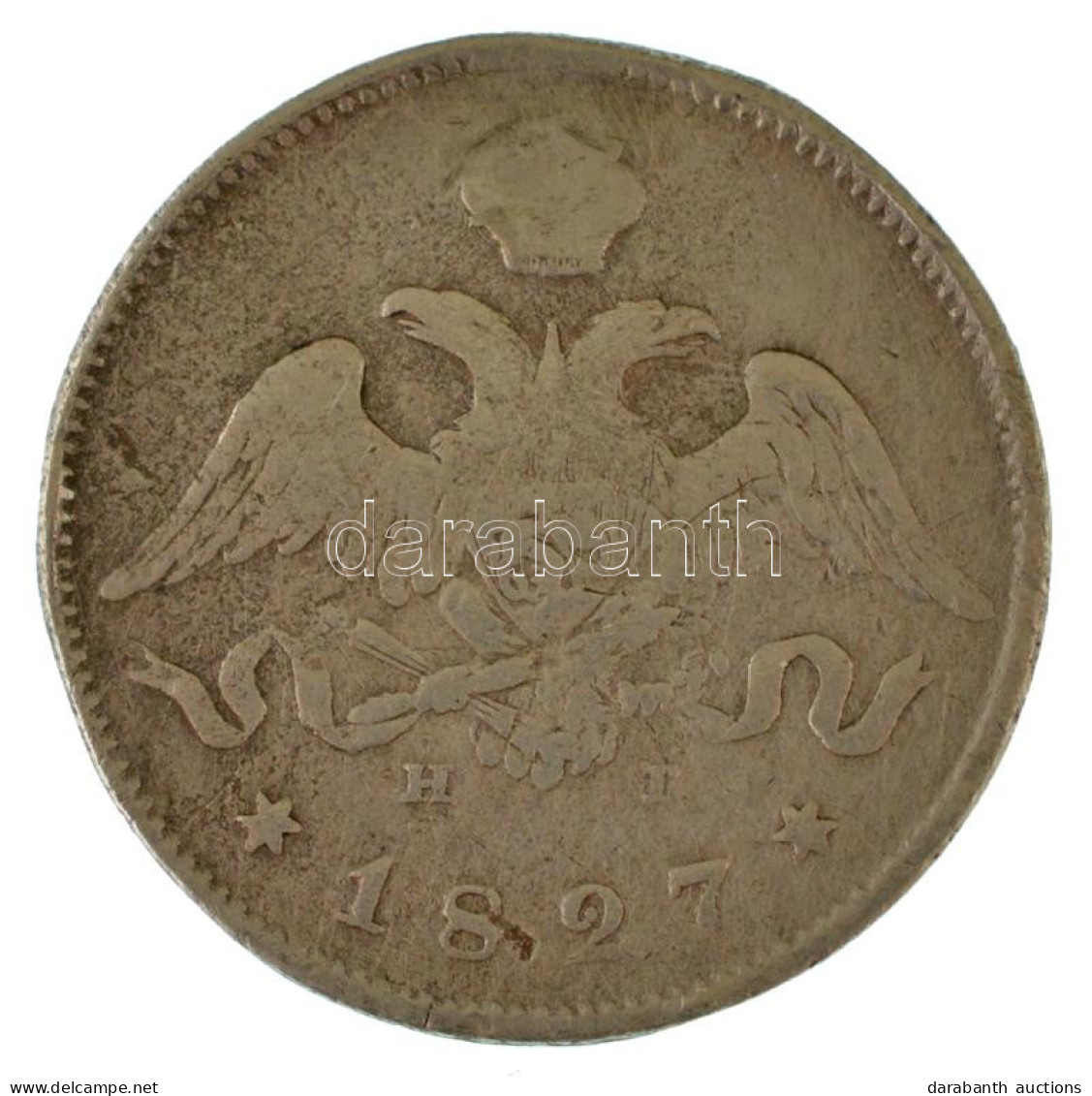 Orosz Birodalom 1827. 25k Ag "I. MIklós" (4,90g) Kapszulában T:F Patina Russian Empire 1827. 25 Kopecks Ag "Nicholas I"  - Non Classés