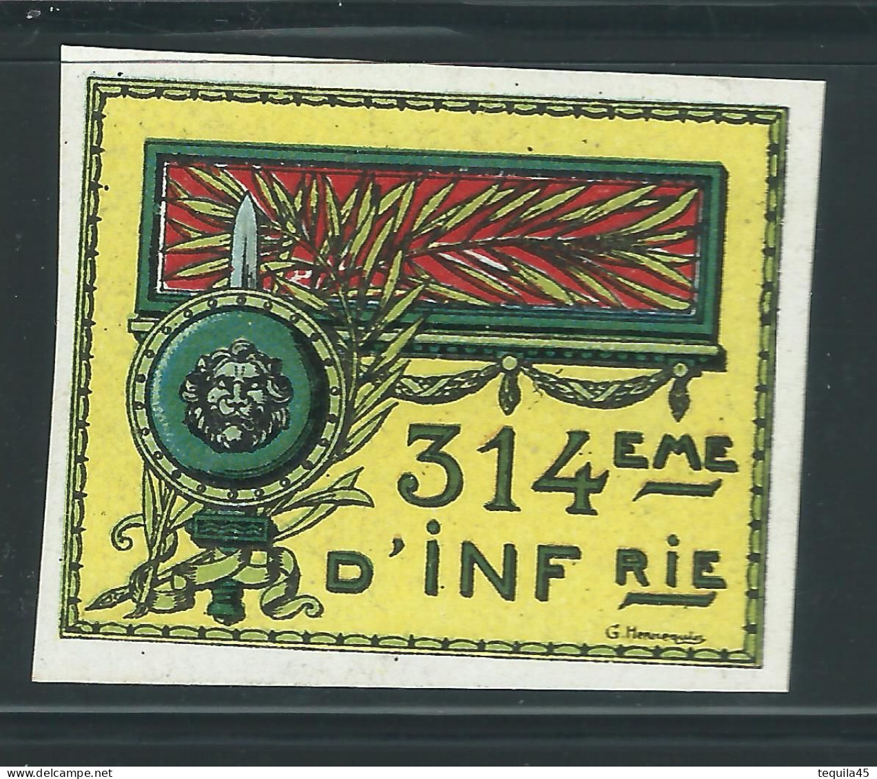 Rare : Vignette DELANDRE - France 314 éme Régt D'infanterie De Ligne - 1914 -18 WWI WW1 Poster Stamp - Erinnophilie