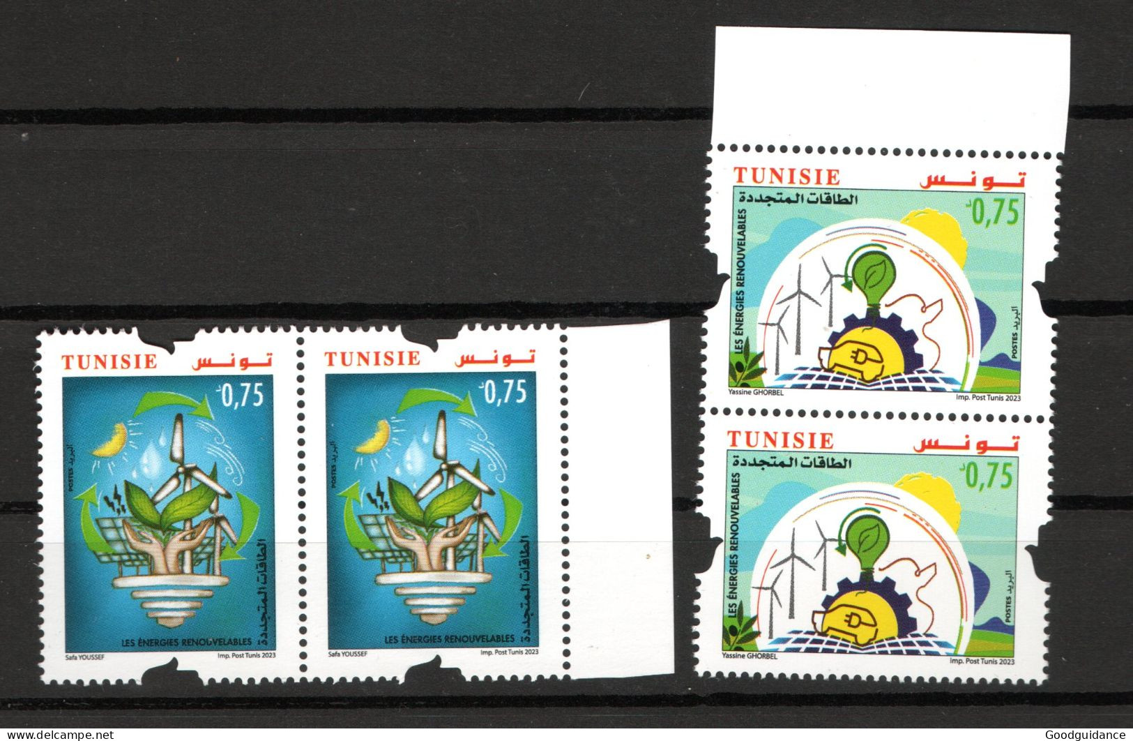 2023- Tunisia - Renewable Energies- Sun- Wind-  Wind Turbine- Hands - Plants - Lamp- Pair - Complete Set 2v.MNH** - Protection De L'environnement & Climat