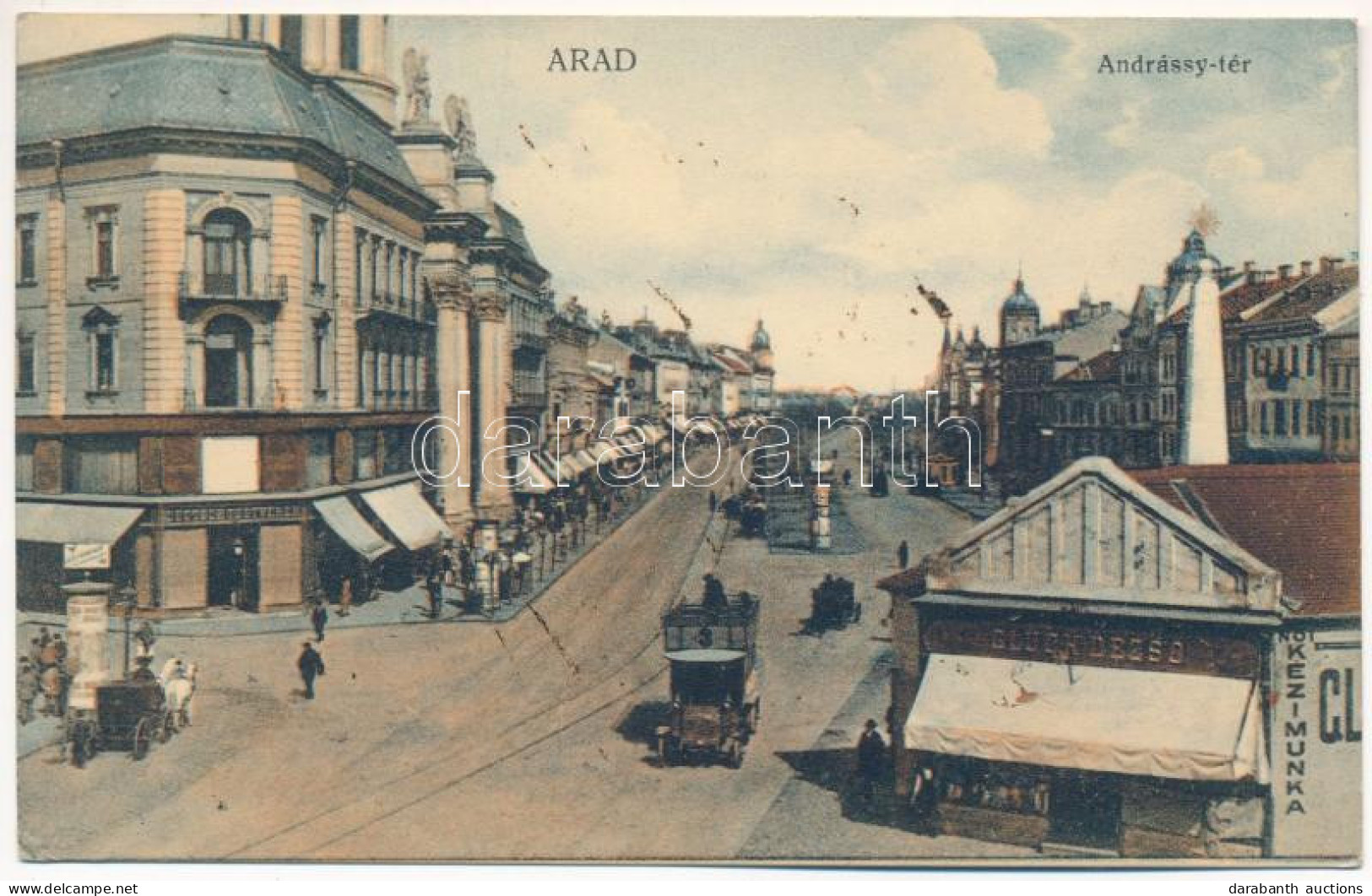 T2 1914 Arad, Andrássy Tér, Deutsch Testvérek és Glück Dezső üzlete, Emeletes Autóbusz. Bloch H. Kiadása / Square, Shops - Unclassified