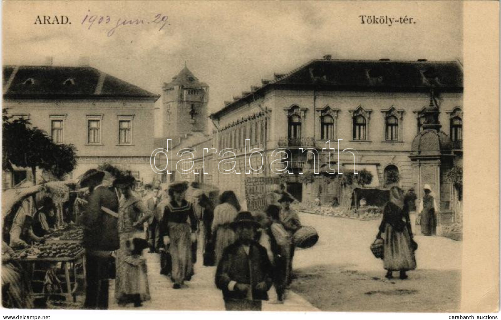 * T2/T3 Arad, Tököly Tér, Piac, Plitzky Antal (?) és Makói Liszt üzlet / Square, Market, Shops (EK) - Unclassified